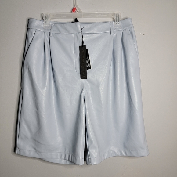 House of Harlow 1960 | High Rise Faux Leather Baby Blue Shorts - Picture 1 of 8